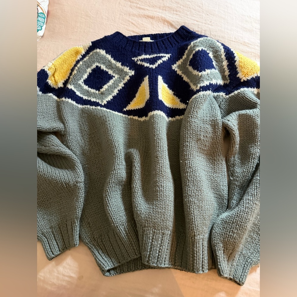 Vintage 80's Bill Defort Design Colorful Geometric Wool Sweater